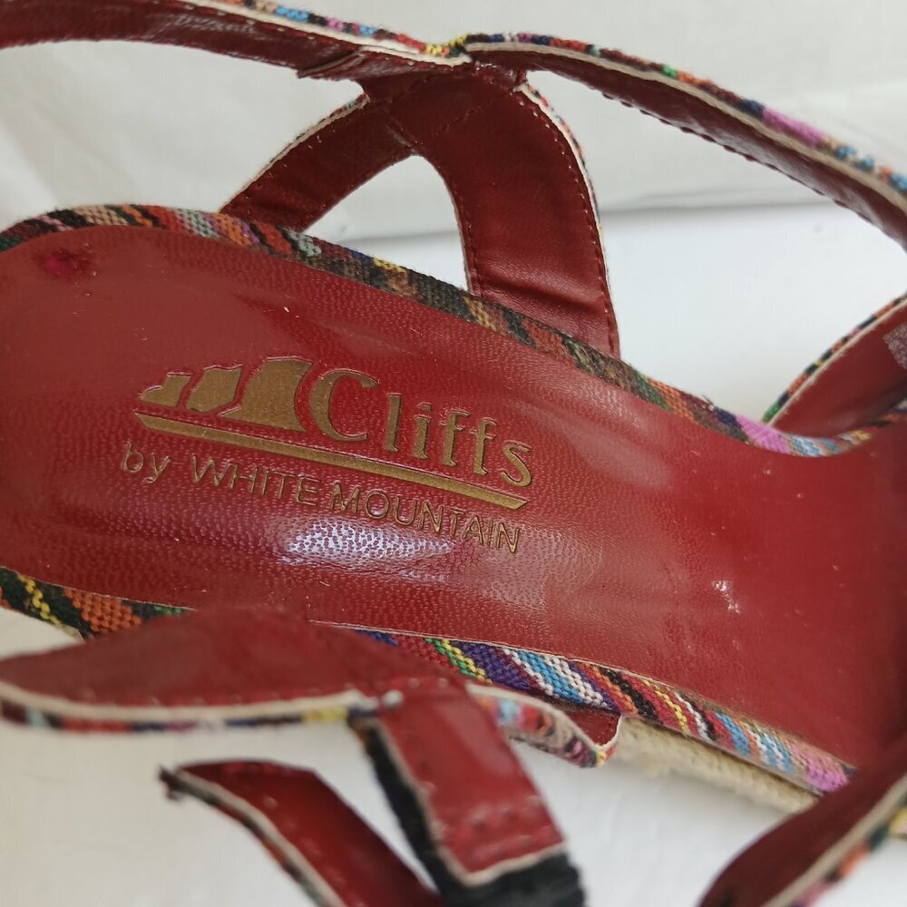 Multicolored Striped Fabric Peeptoe Cork&Rope Ankle Strap Wedge Sandals Sz 6.5 - Picture 8 of 13